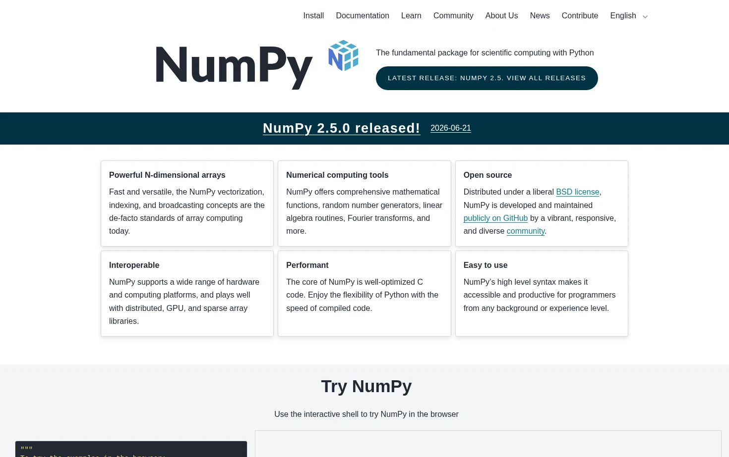 NumPy 页面快照